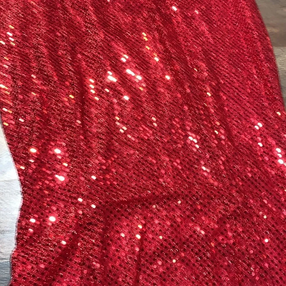 Sexy Retro Vintage 90s Red Sequin Floor Length Formal Gown Halter Neck Leg Slit - Picture 16 of 16